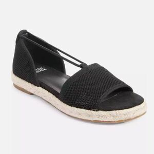 Eileen Fisher Size 9 Mews Slip On Espadrille Sandal Black Knit Open Toe